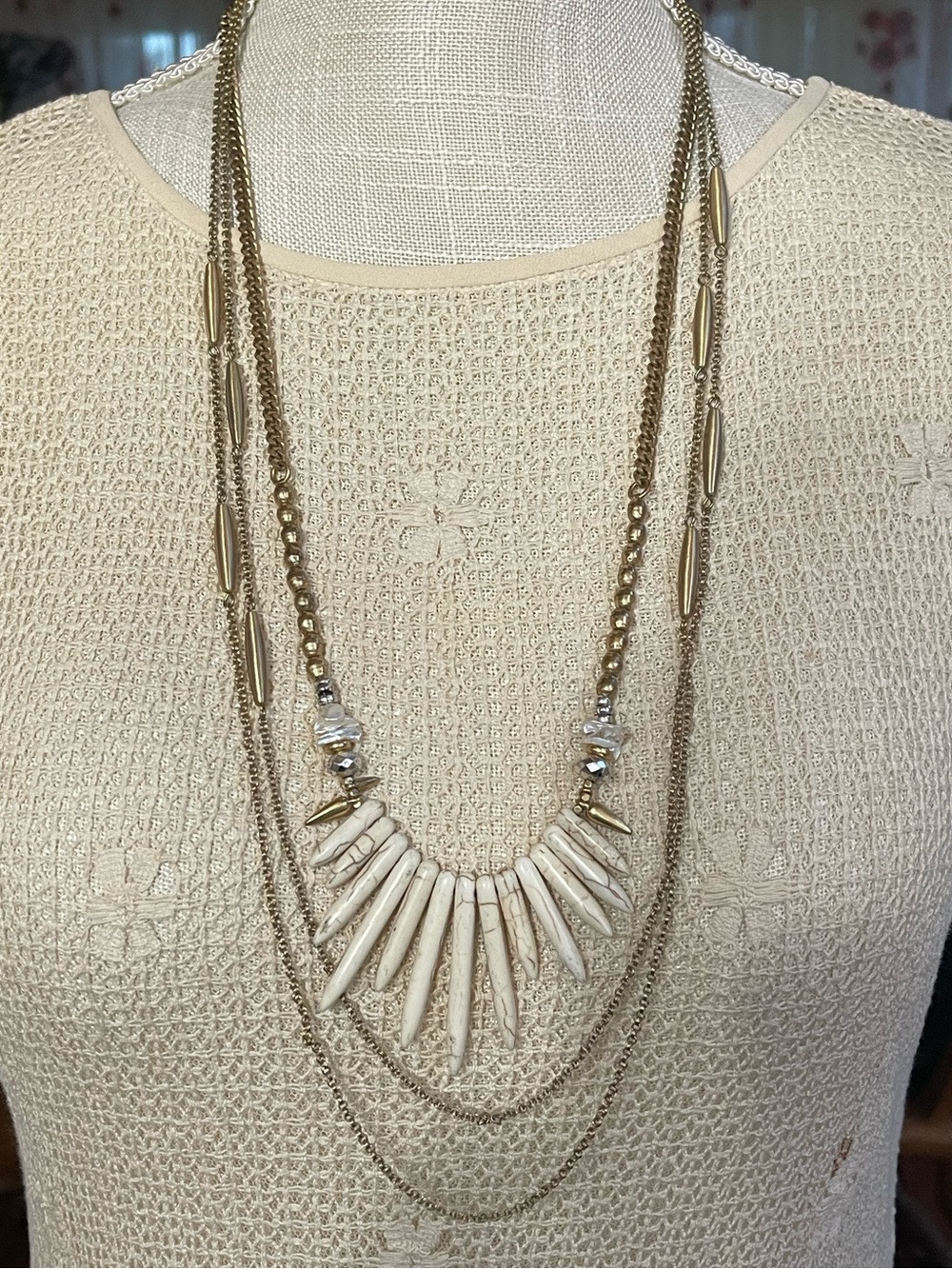 Layered Howlite Spike Gold Tone Necklace Set